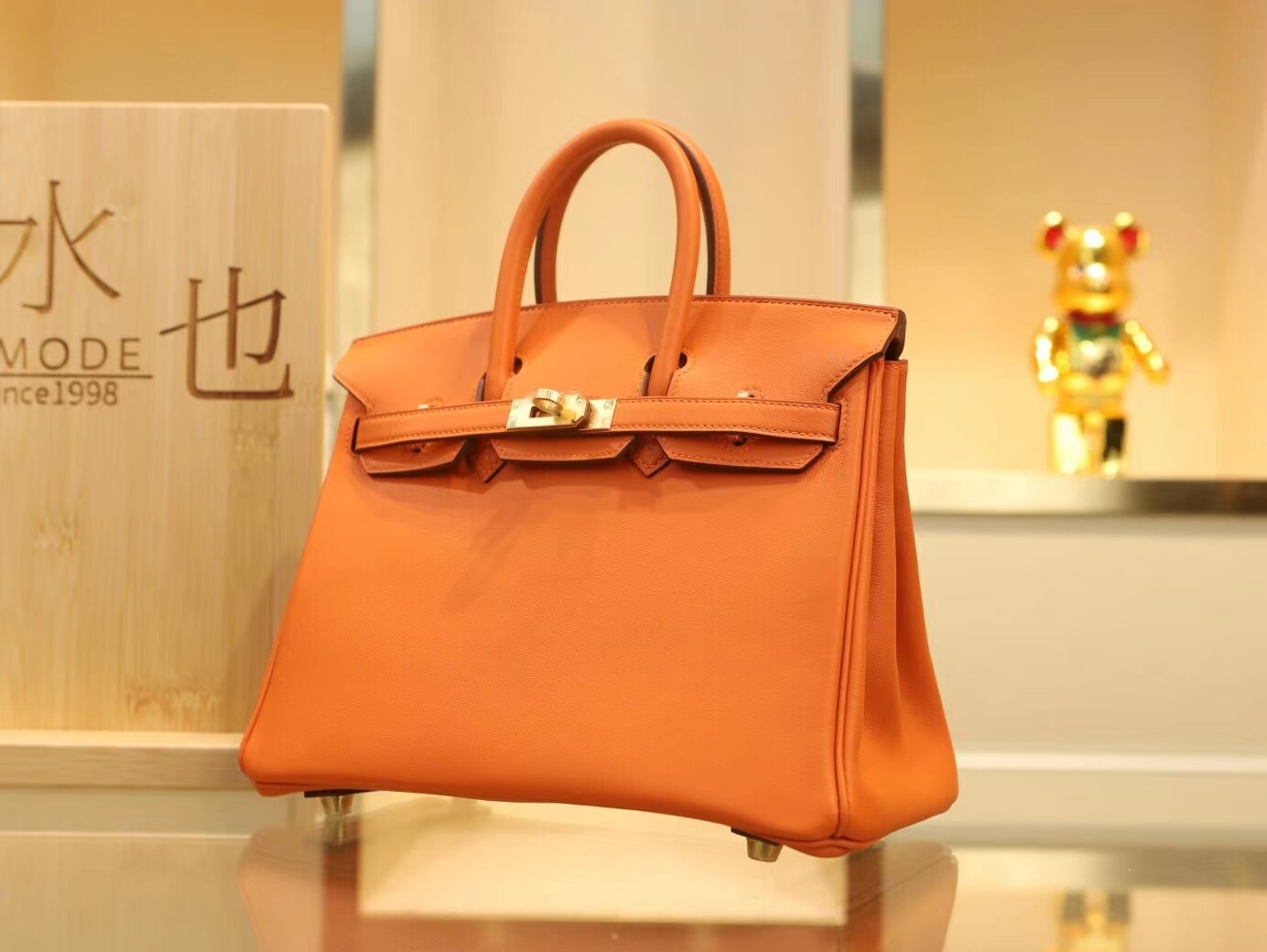Hermes Birkin25CM 爱马仕CK93橙色Swift小牛皮铂金包 金扣