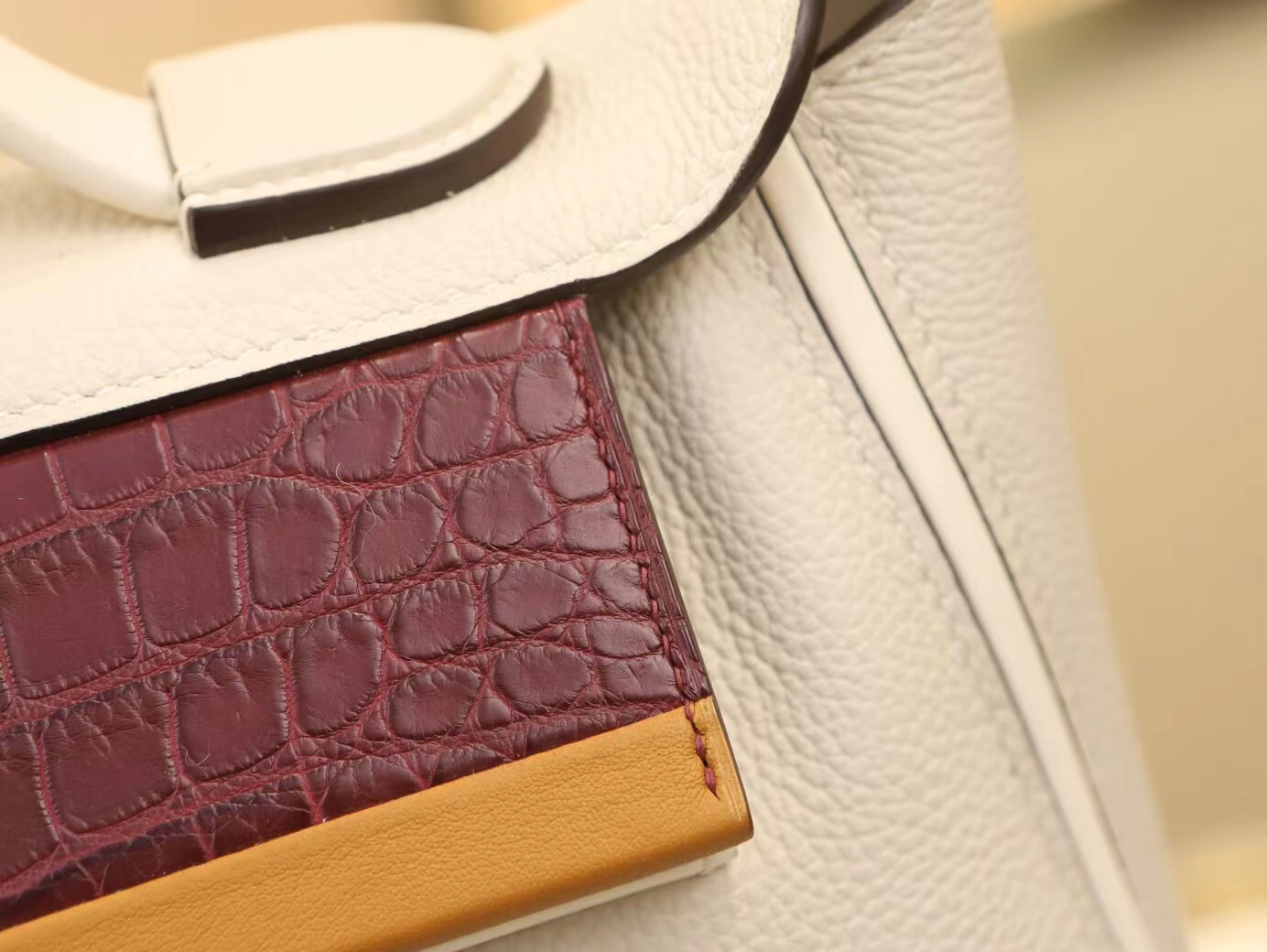 爱马仕Hermes Kelly 2424小号29CM 四拼色Togo皮拼Swift皮拼雾面鳄鱼皮