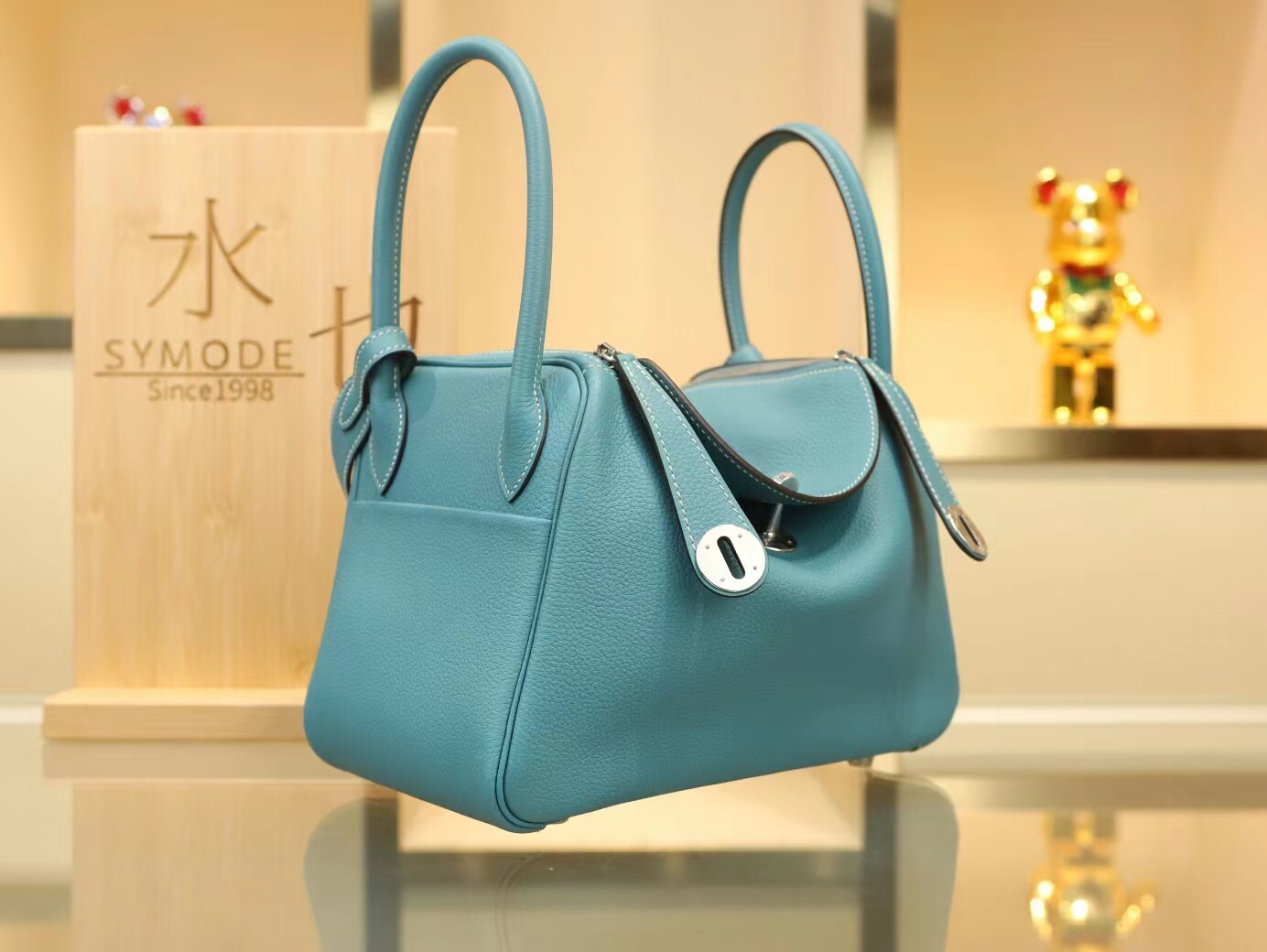 水也名品 Hermes Lindy26CM/30CM 爱马仕CC75牛仔蓝TC牛皮琳迪包 银扣