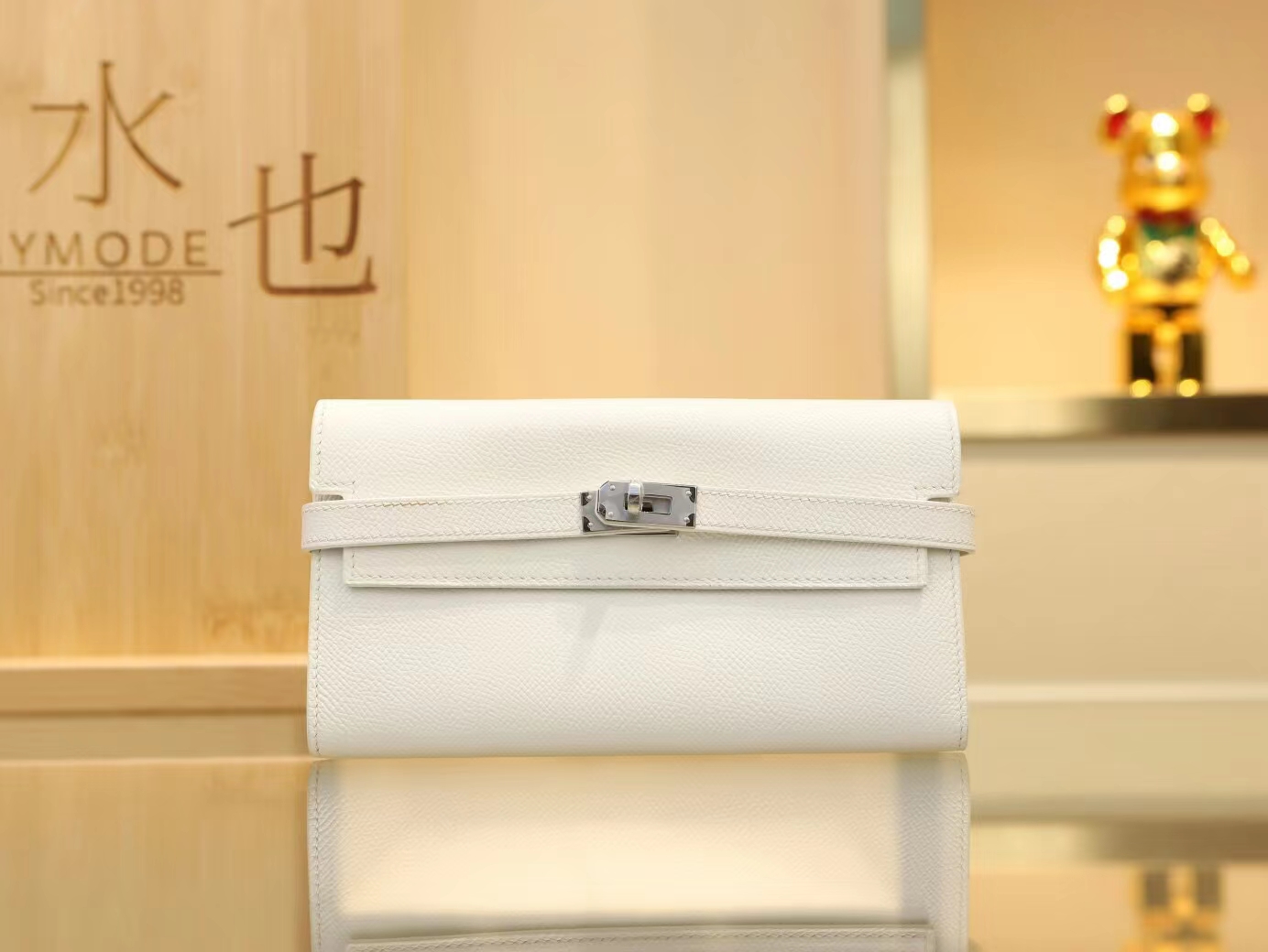 水也名品 爱马仕Hermes 01纯白Blanc Epsom皮Kelly凯莉长款钱包 银扣