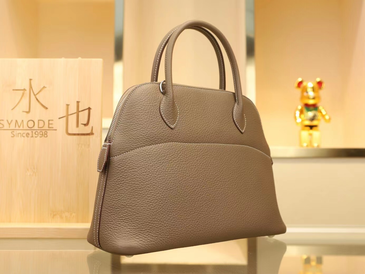 Hermes Bolide31CM 爱马仕大象灰TC牛皮保龄包手提女包 银扣