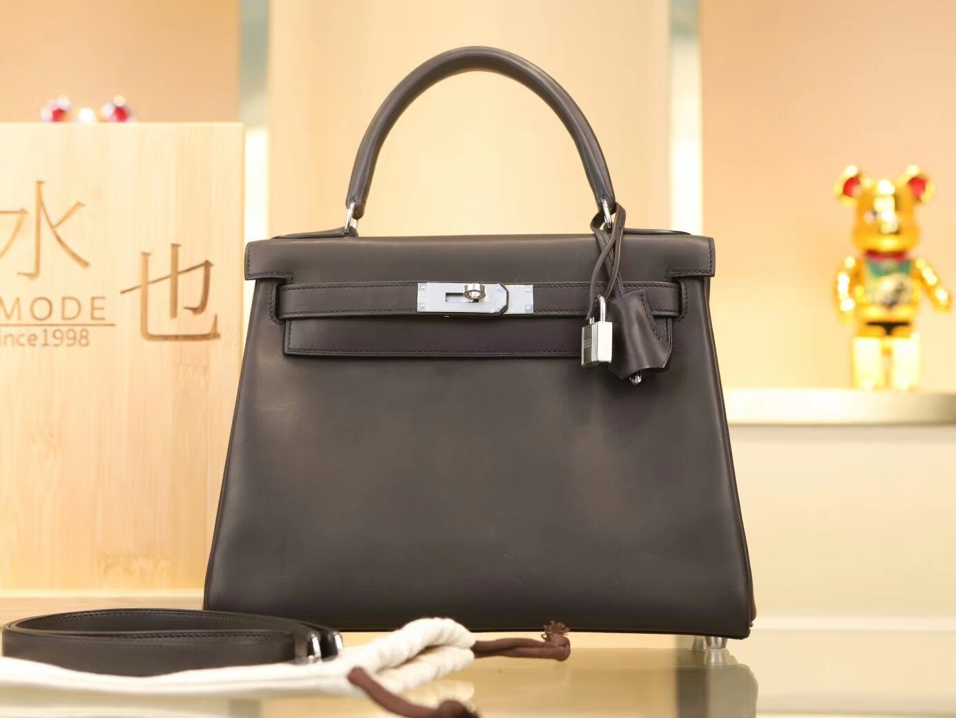 Hermes Kelly28M 爱马仕89黑色马鞍皮单环凯莉包手提女包 内缝