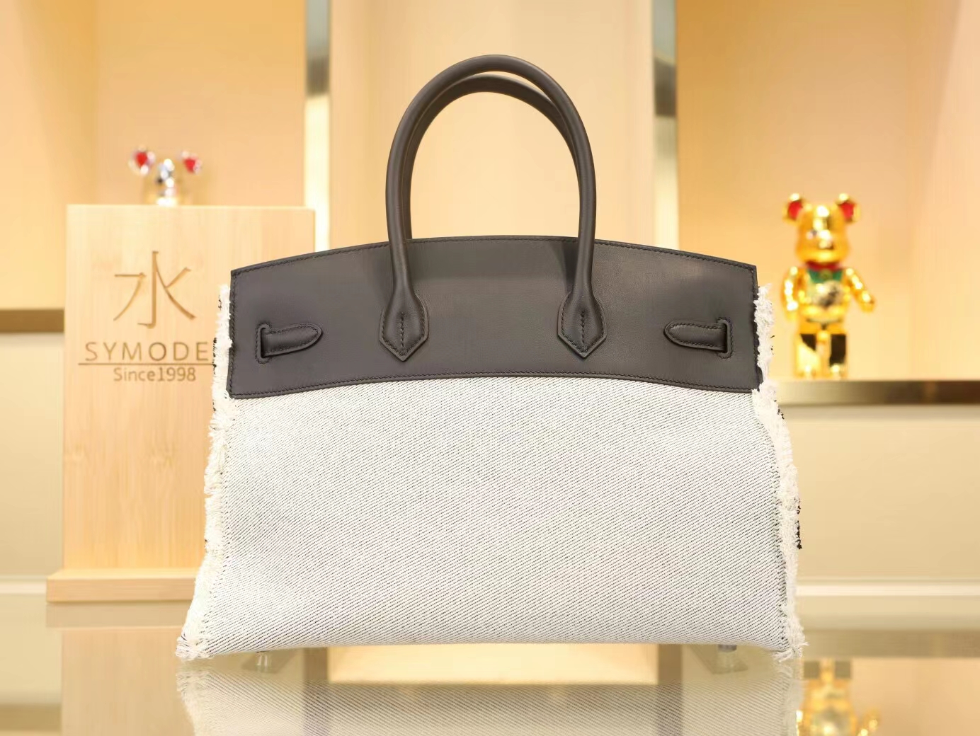 Hermes Birkin Fray Fray 35CM 爱马仕白布配黑色牛皮流苏款铂金包 银扣