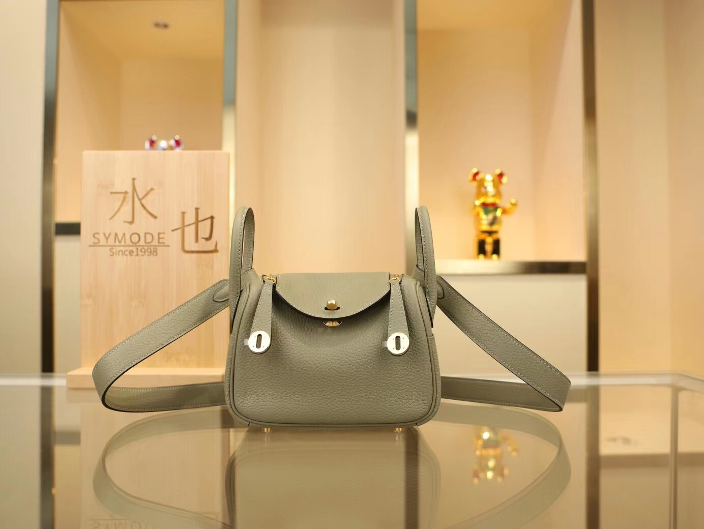 Hermes包包官网 爱马仕Q1绿豆灰TC牛皮迷你琳迪包Mini Lindy19CM