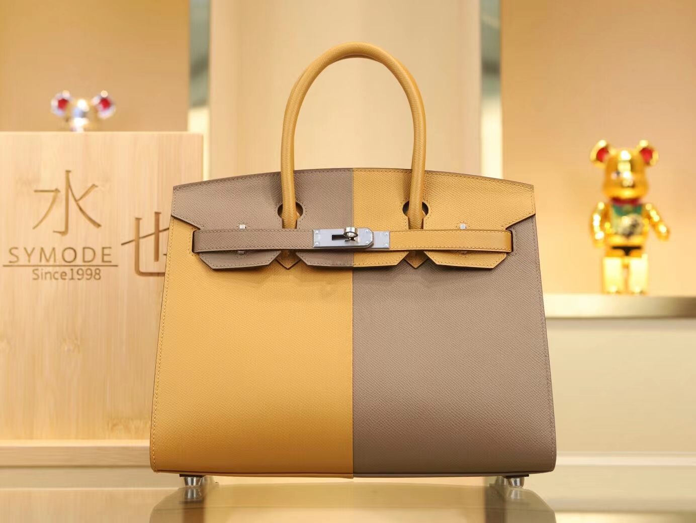 Hermes Birkin30CM Casaque对拼系列 爱马仕三拼色Epsom皮铂金包 银扣