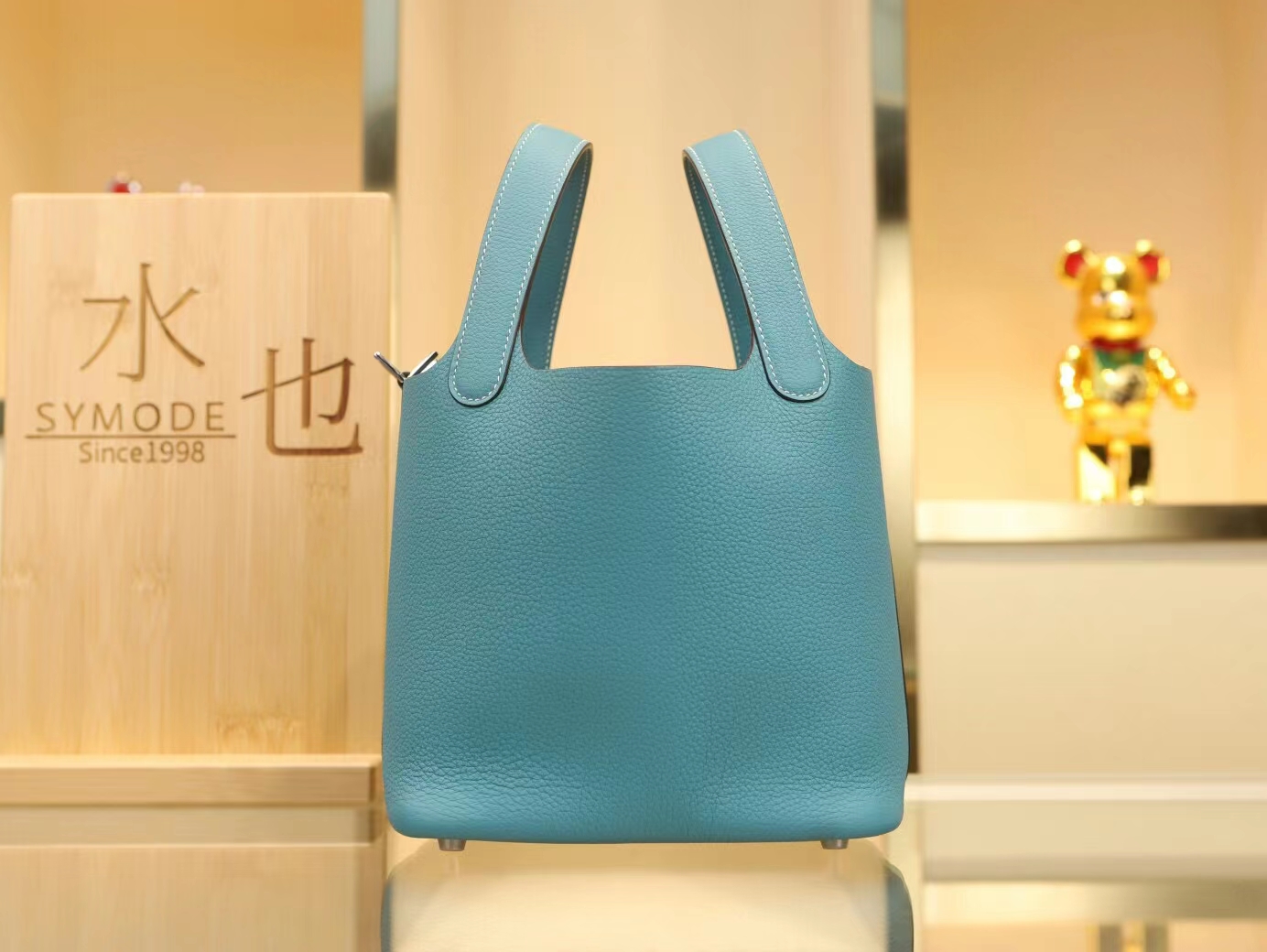 Hermes Picotin Lock18/22CM 爱马仕75牛仔蓝TC皮菜篮子包 银扣