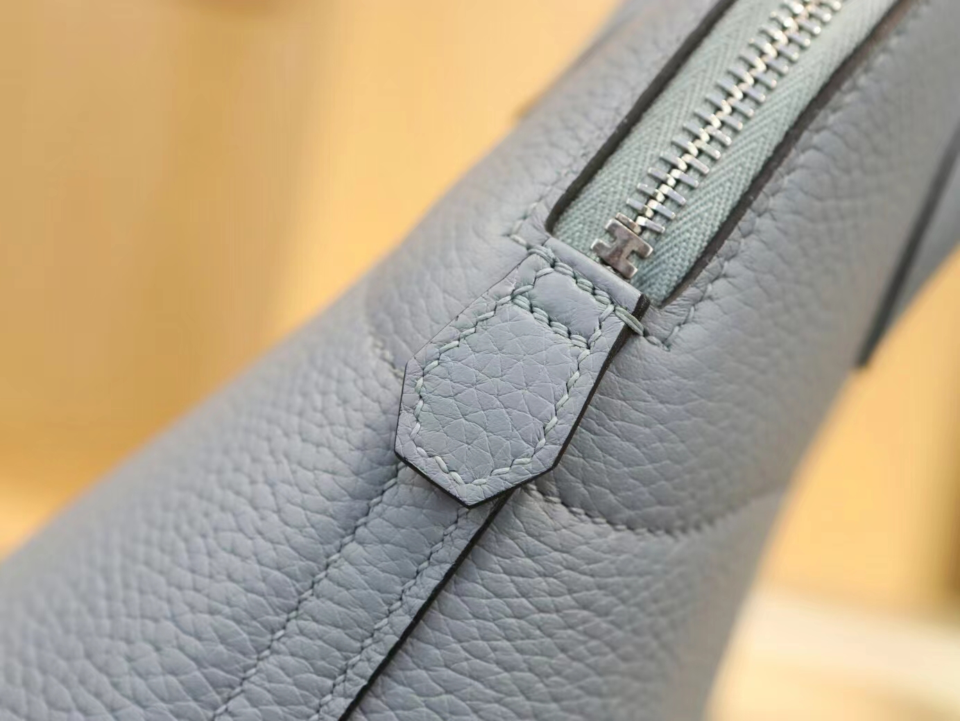水也名品 Hermes爱马仕亚麻蓝J7 Blue Lin TC牛皮保龄球包Bolide 27CM