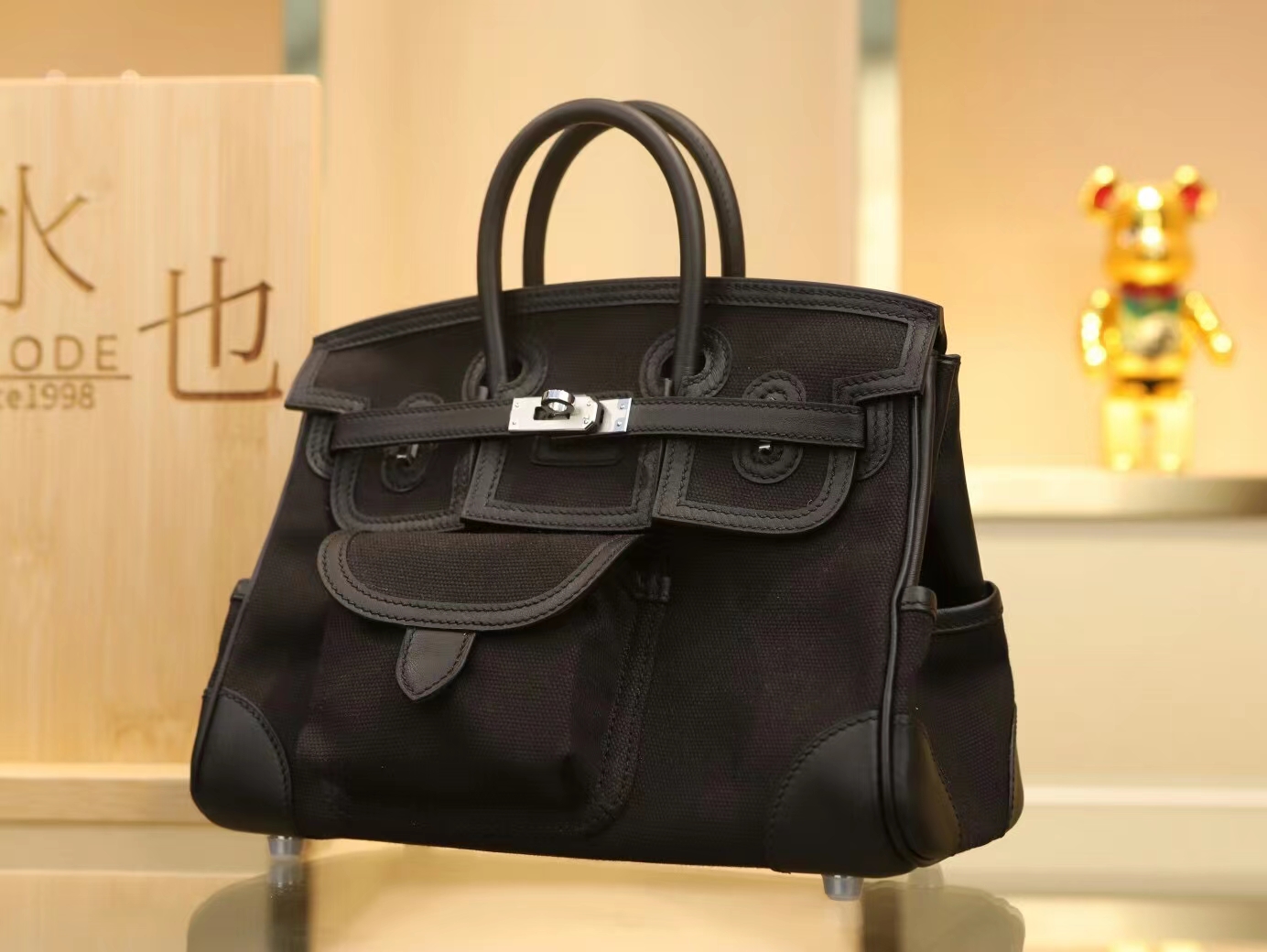 Hermes新款包包 爱马仕89黑色Toile Goeland帆布Birkin Cargo25CM