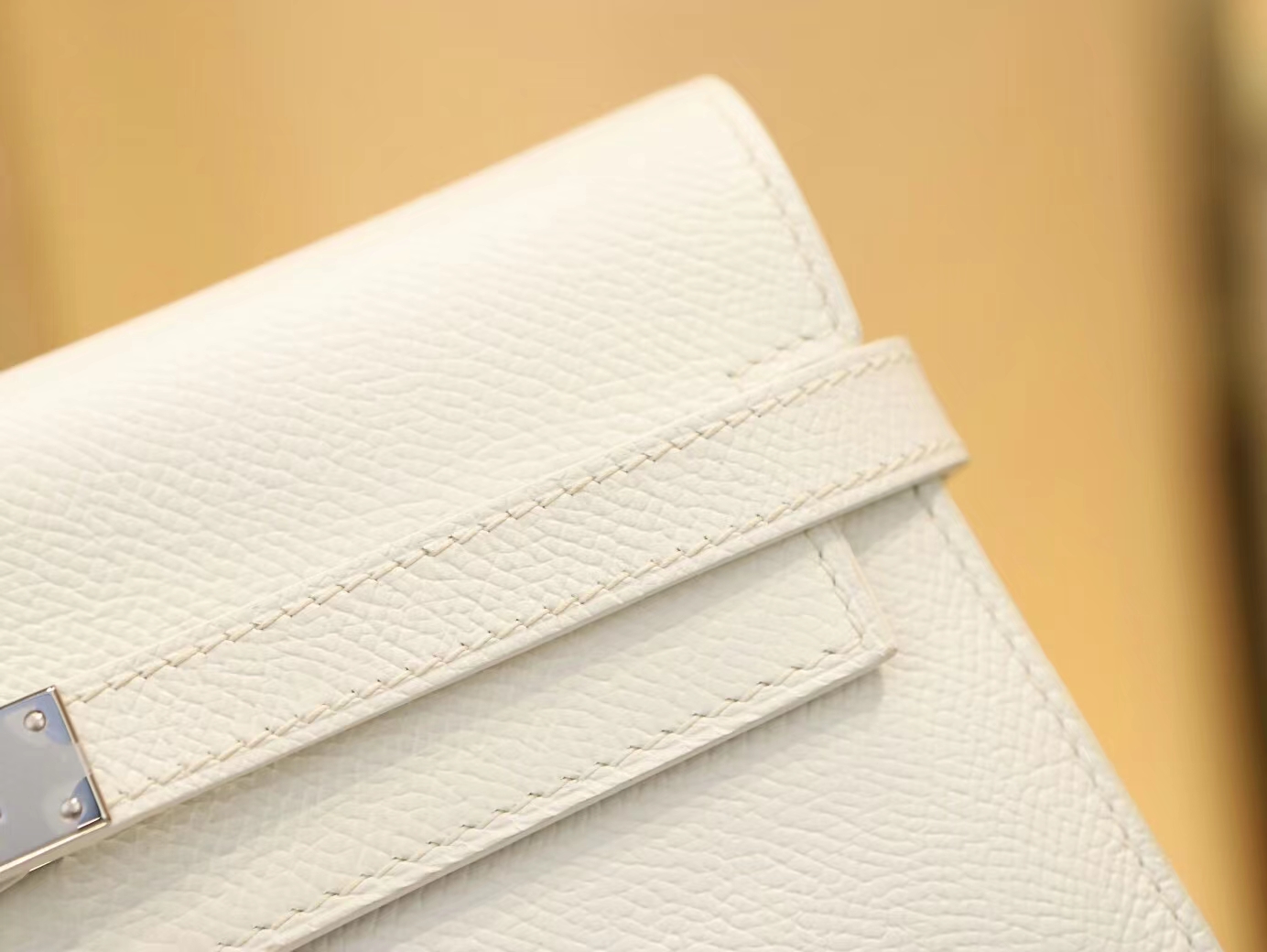 水也名品 爱马仕Hermes 01纯白Blanc Epsom皮Kelly凯莉长款钱包 银扣