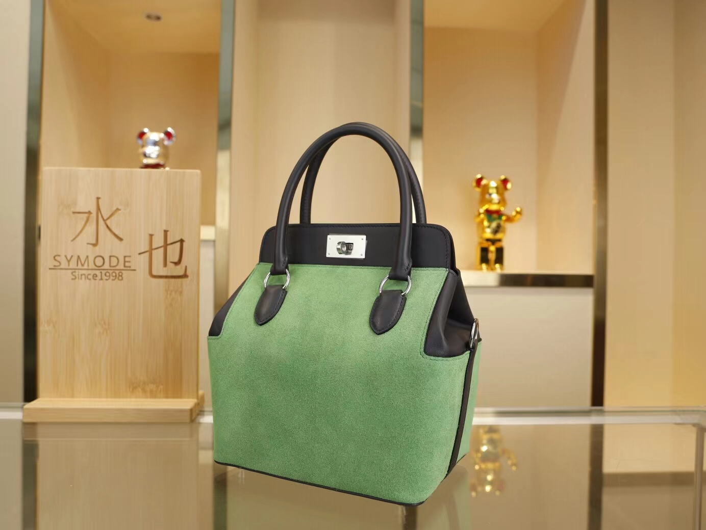 爱马仕包包定制 Hermes工具箱牛奶盒CC66青草绿s拼2Z午夜蓝Toolbox20CM