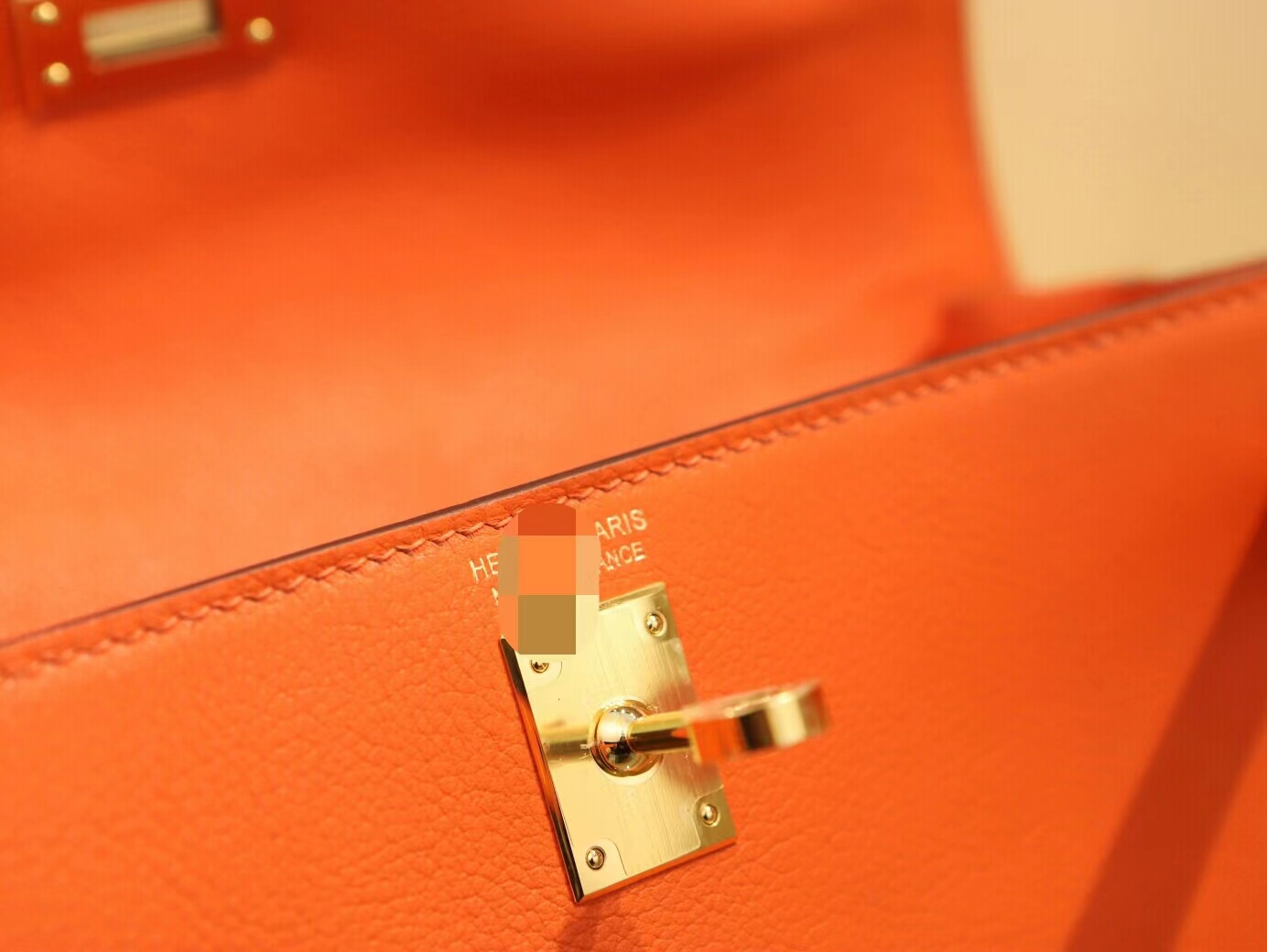 水也名品 全手缝爱马仕Hermes Kelly Danse22CM 8v罂粟橘Evercolor皮 金扣