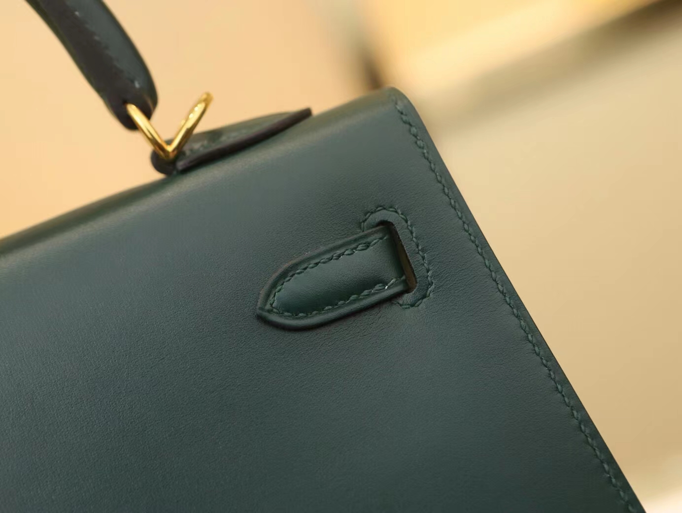 Hermes Kelly25CM 爱马仕2Q英国绿Box小牛皮凯莉包手提女包 金扣