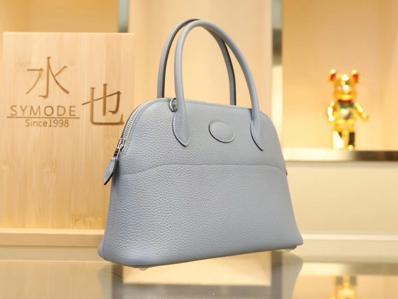 水也名品 Hermes爱马仕亚麻蓝J7 Blue Lin TC牛皮保龄球包Bolide 27CM