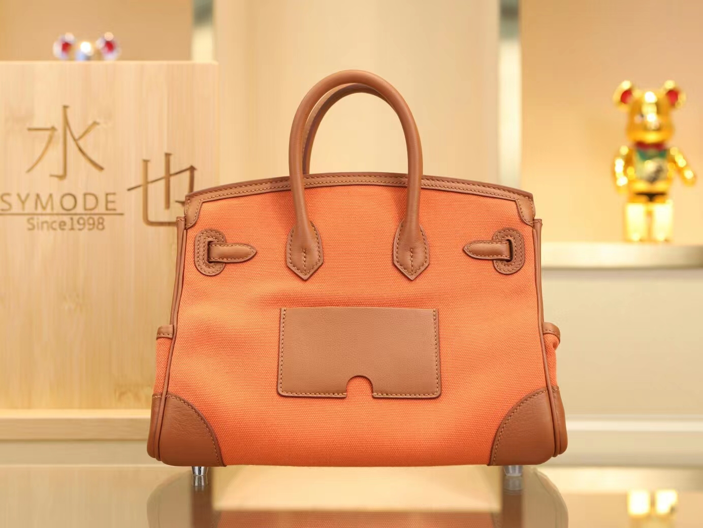 爱马仕帆布铂金包 Hermes Birkin Cargo25CM 橙色帆布拼金棕牛皮 银扣