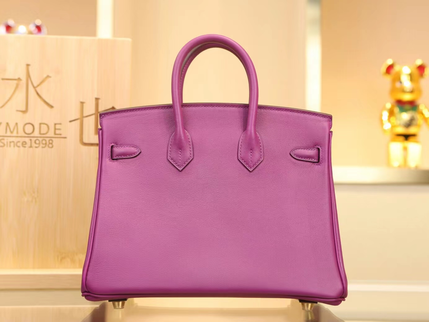 Hermes Birkin25CM 爱马仕女包P9海葵紫Swift牛皮铂金包 金扣