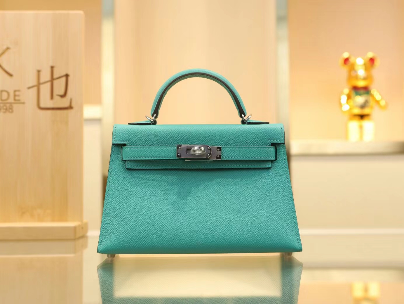 Hermes爱马仕U1维罗纳绿Epsom掌纹牛皮2代迷你凯莉包mini kelly19CM