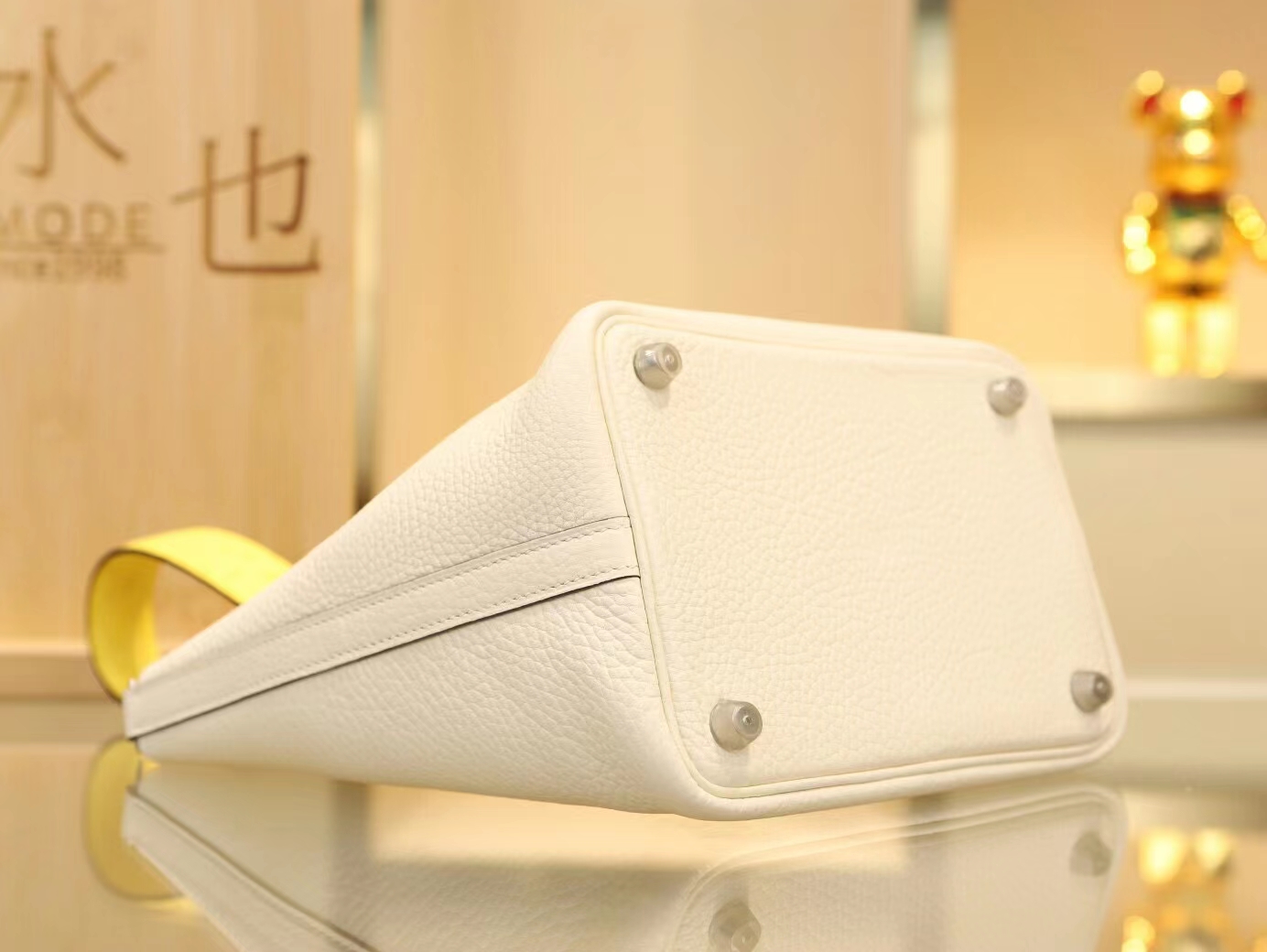Hermes Picotin Touch18CM 爱马仕i2奶油白拼9r柠檬黄鸵鸟皮手柄菜篮子包
