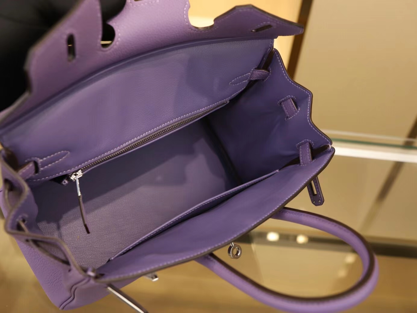 爱马仕包包定制 Hermes Birkin25CM 丁香紫Lilas Togo皮铂金包 银扣
