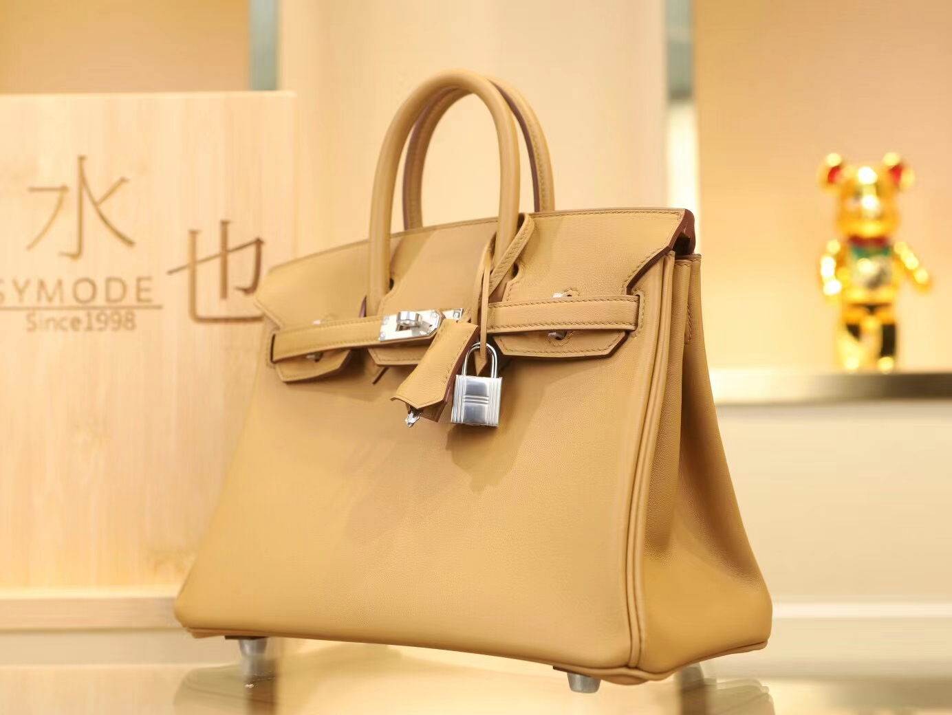 Hermes Birkin25CM 爱马仕4b饼干色Swift皮铂金包手提女包 银扣