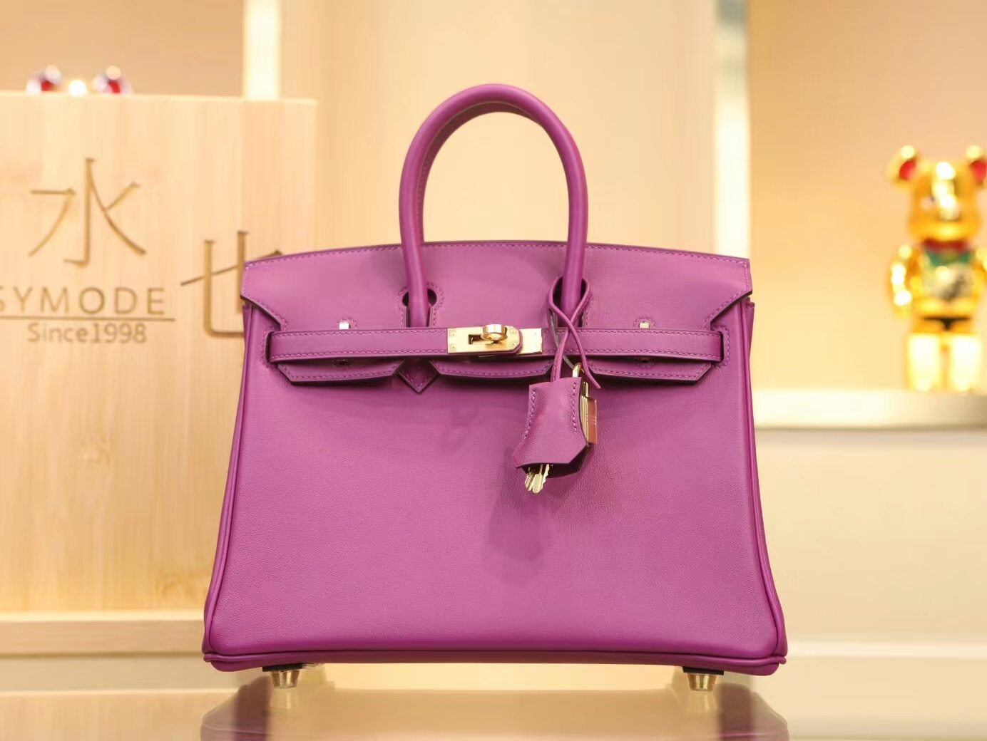 Hermes Birkin25CM 爱马仕女包P9海葵紫Swift牛皮铂金包 金扣