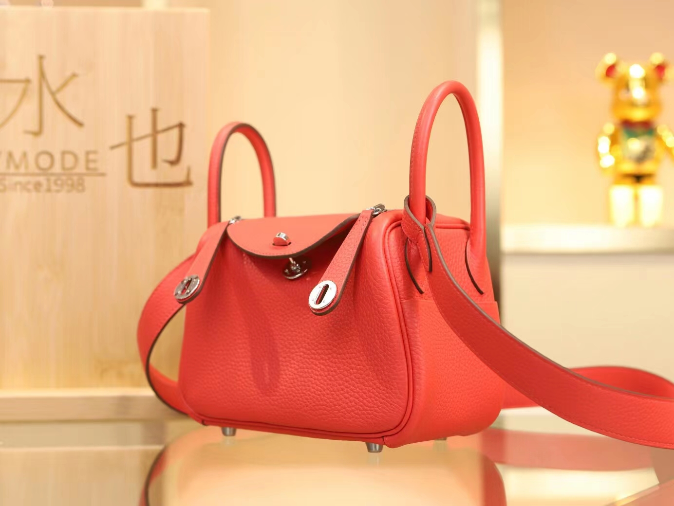 Hermes Mini Lindy19CM 爱马仕番茄红TC牛皮迷你琳迪包 银扣