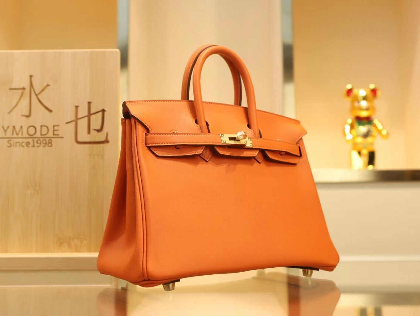 Hermes Birkin25CM 爱马仕CK93橙色Swift小牛皮铂金包 金扣