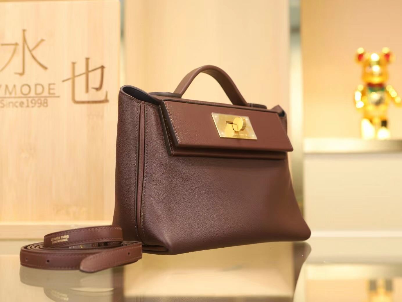 爱马仕新款女包 Hermes 0G马鞍红内拼宝石蓝Mini 2424手提单肩包