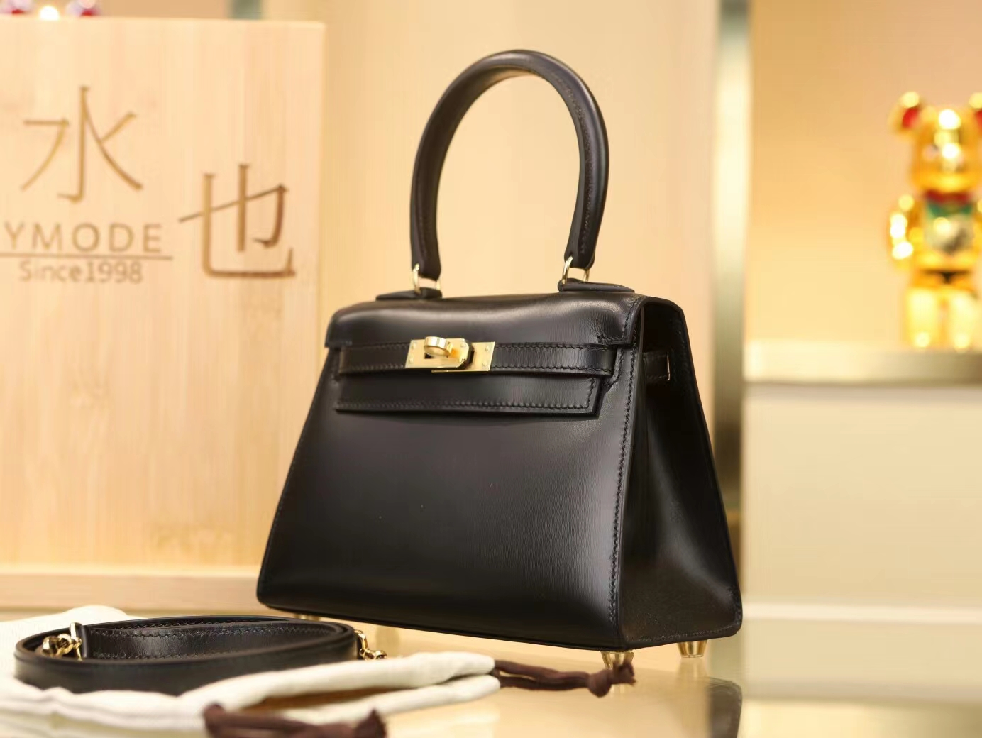 爱马仕大耳朵凯莉包 Hermes Kelly 20CM 89黑色box光面小牛皮 金扣
