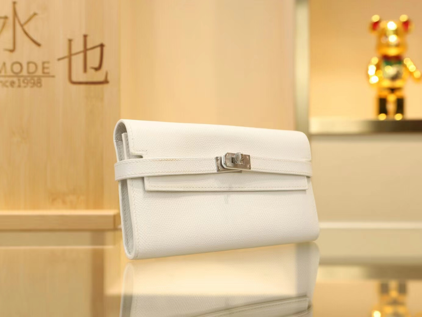 水也名品 爱马仕Hermes 01纯白Blanc Epsom皮Kelly凯莉长款钱包 银扣