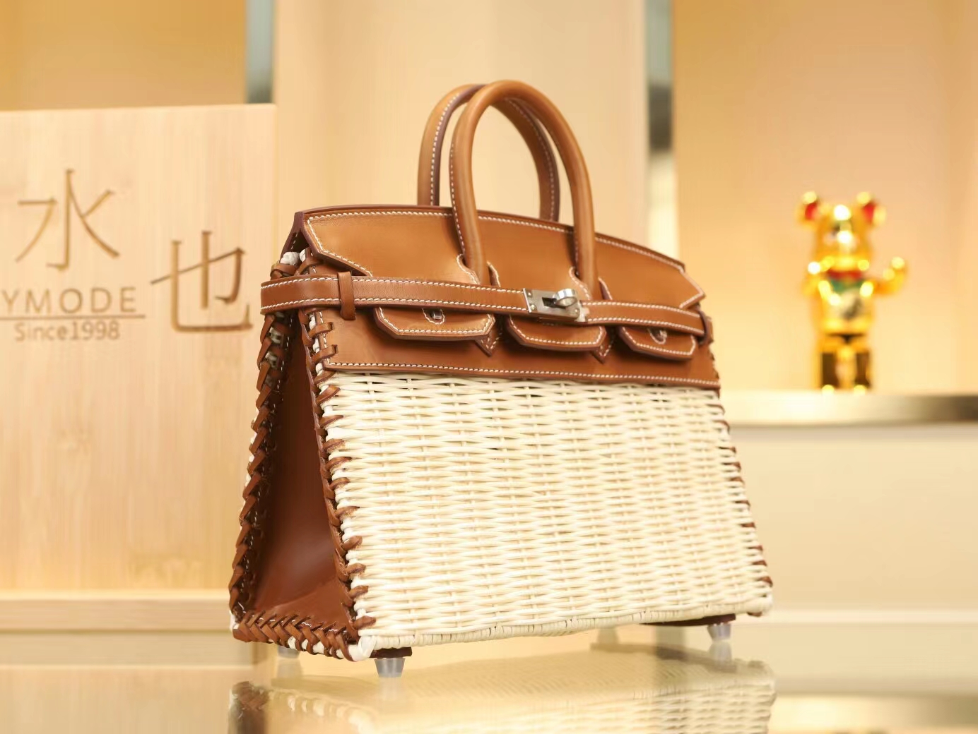 爱马仕铂金包野餐系列 Hermes金棕色马鞍皮拼编织藤条Picnic Birkin25CM