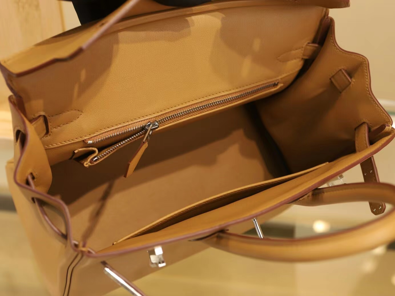 Hermes Birkin25CM 爱马仕4b饼干色Swift皮铂金包手提女包 银扣