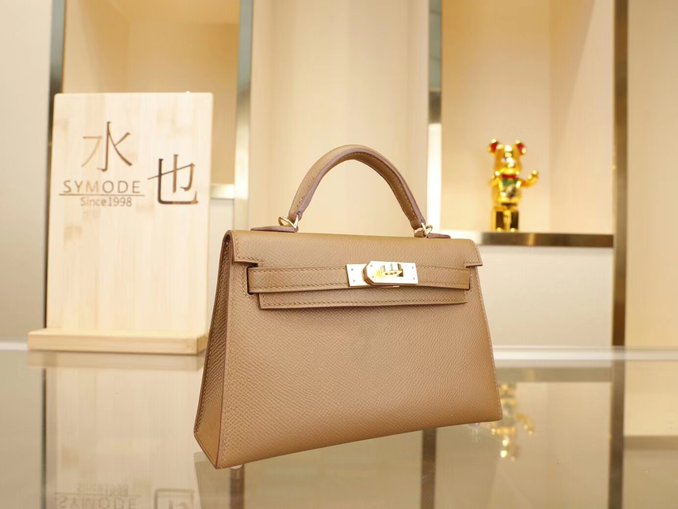 Hermes爱马仕3g栗子色Epsom牛皮二代迷你凯莉包mini kelly 2代 金银扣