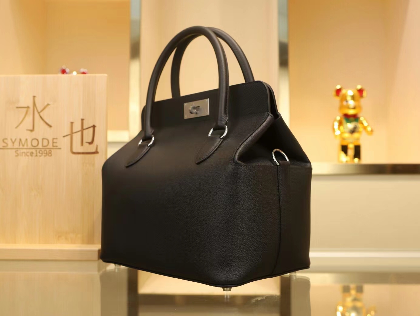 Hermes包包价格 爱马仕黑色Evercolor皮Toolbox26CM牛奶盒子包
