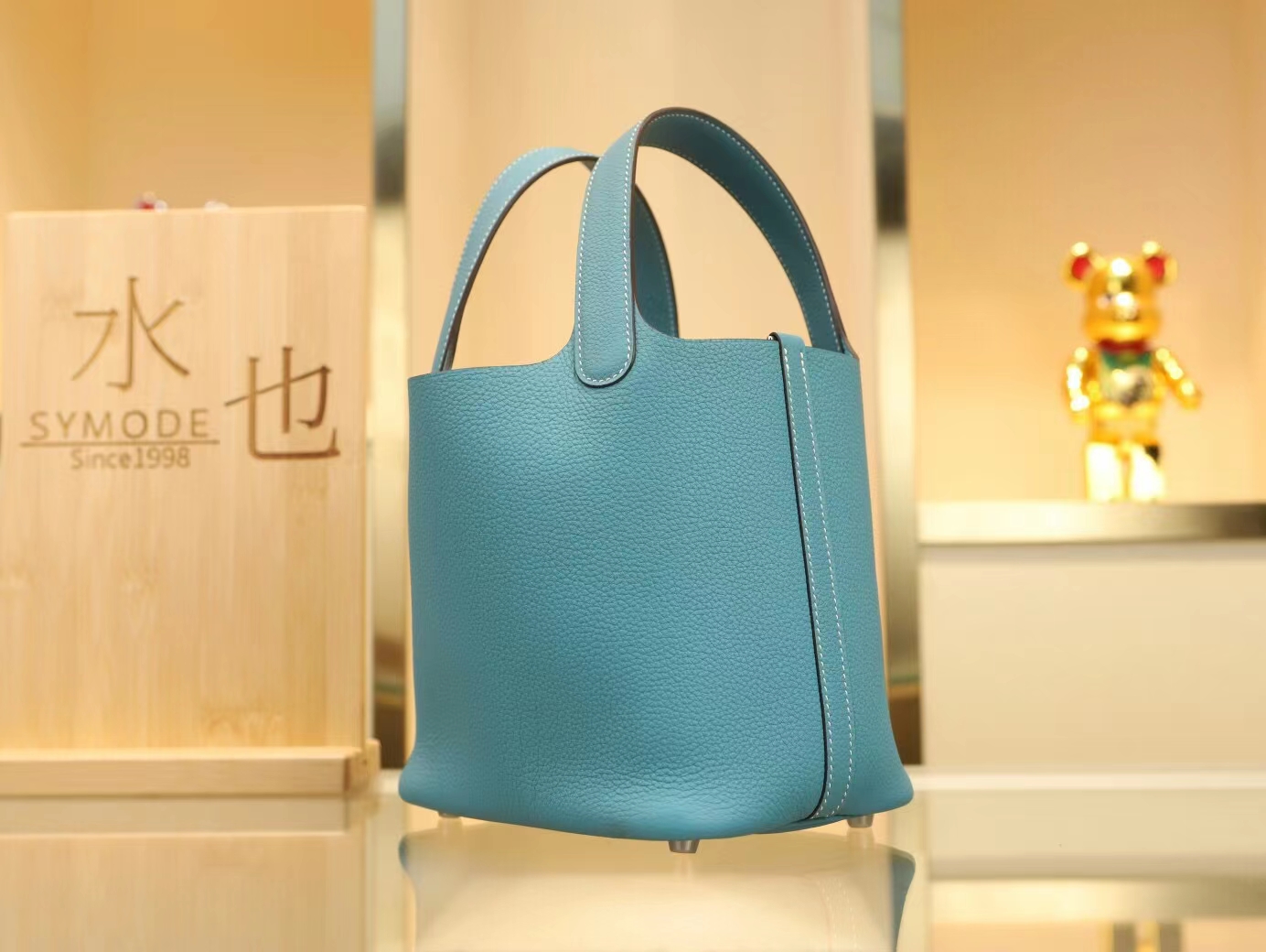 Hermes Picotin Lock18/22CM 爱马仕75牛仔蓝TC皮菜篮子包 银扣