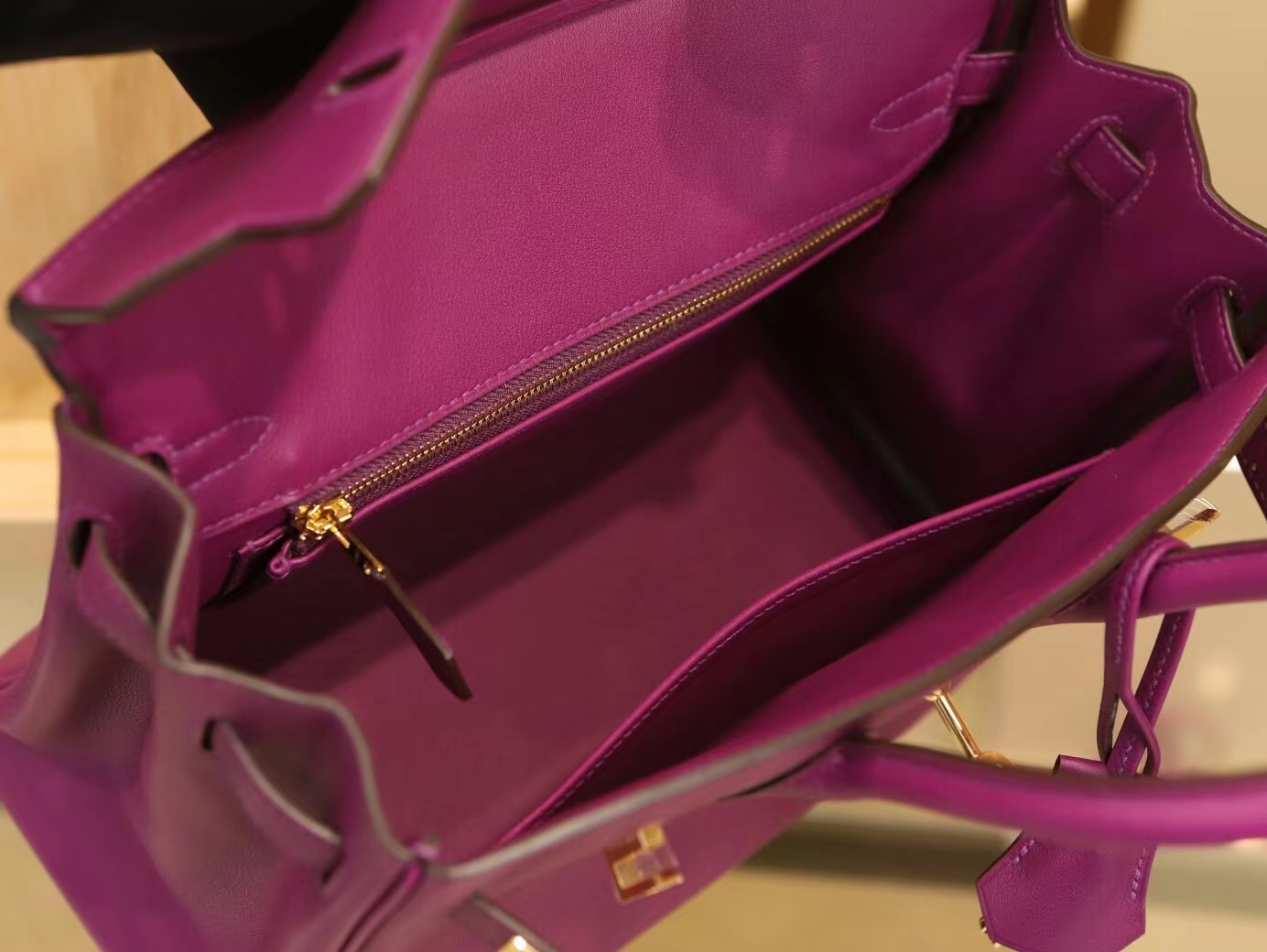 Hermes Birkin25CM 爱马仕女包P9海葵紫Swift牛皮铂金包 金扣