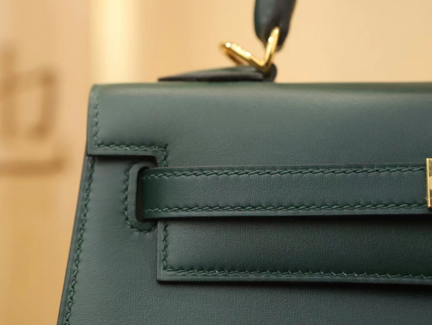 Hermes Kelly25CM 爱马仕2Q英国绿Box小牛皮凯莉包手提女包 金扣