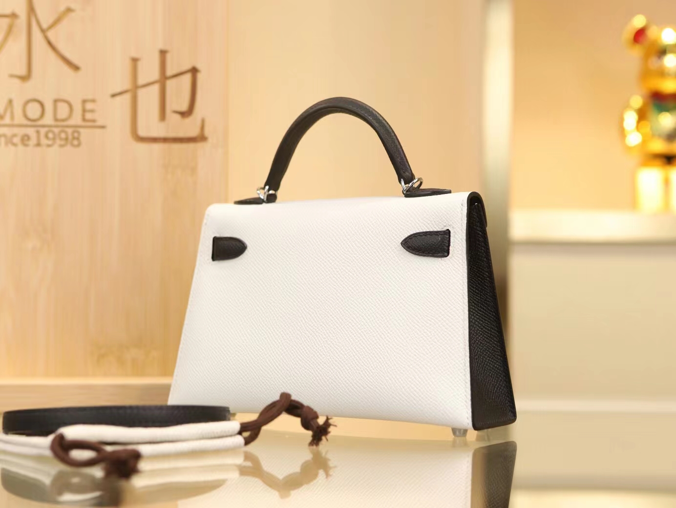 Hermes Mini Kelly二代19CM 爱马仕黑色拼白色Epsom皮二代迷你凯莉包