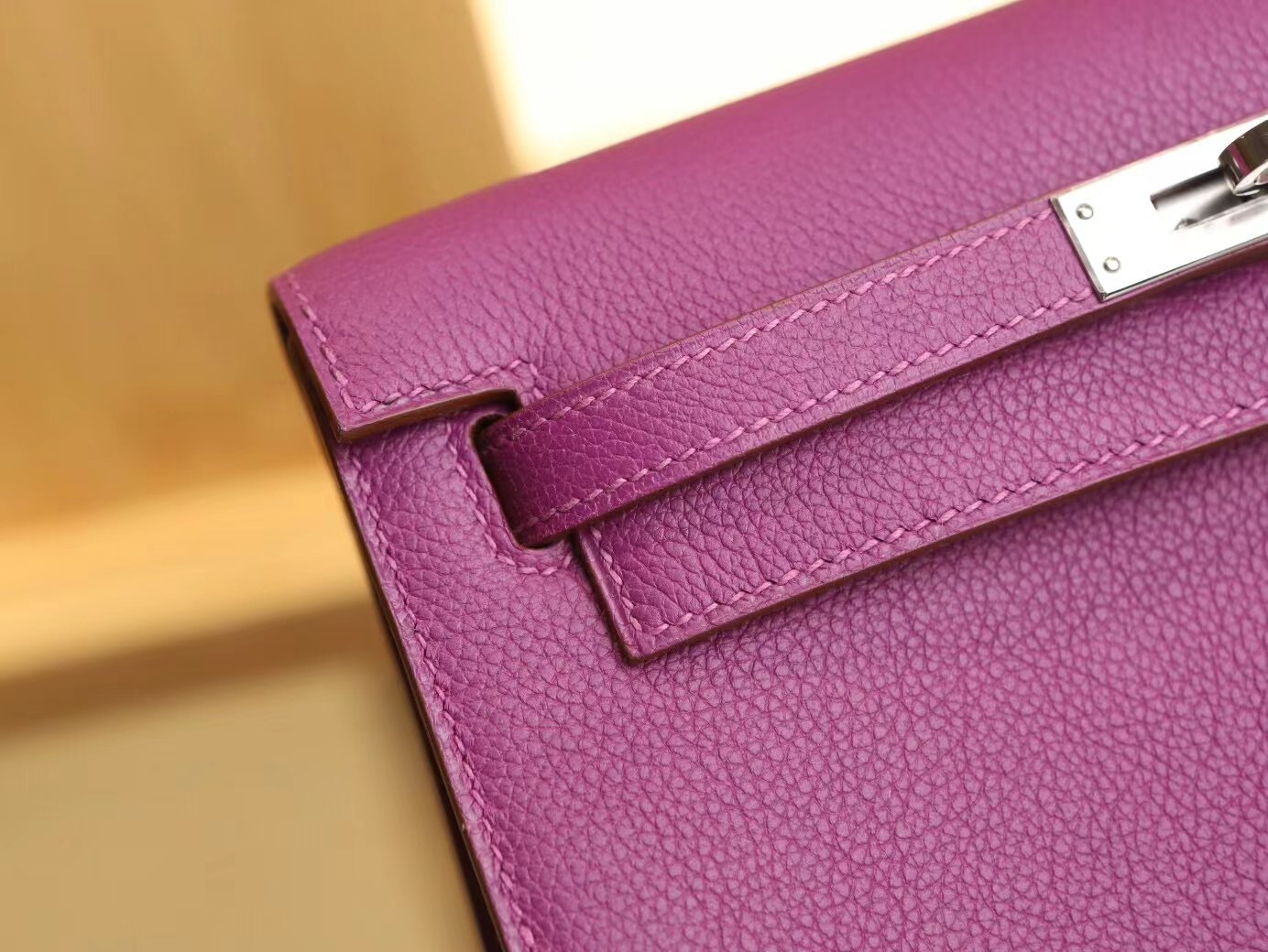 Hermes爱马仕P9海葵紫Evercolor皮跳舞包Kelly Danse22CM 银扣
