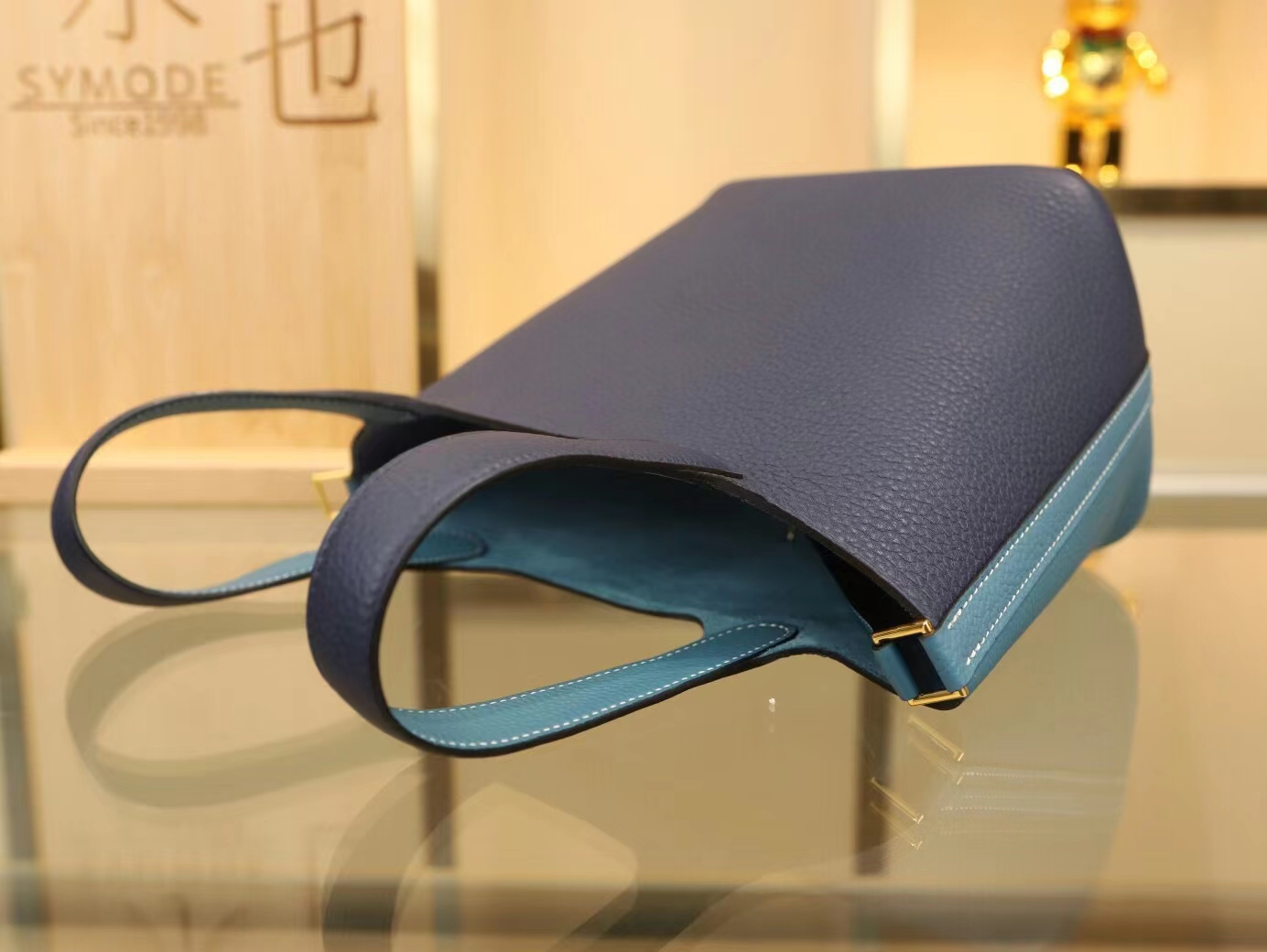 爱马仕对拼菜篮子包 Hermes Picotin Lock18CM 牛仔蓝对拼宝石蓝 金扣
