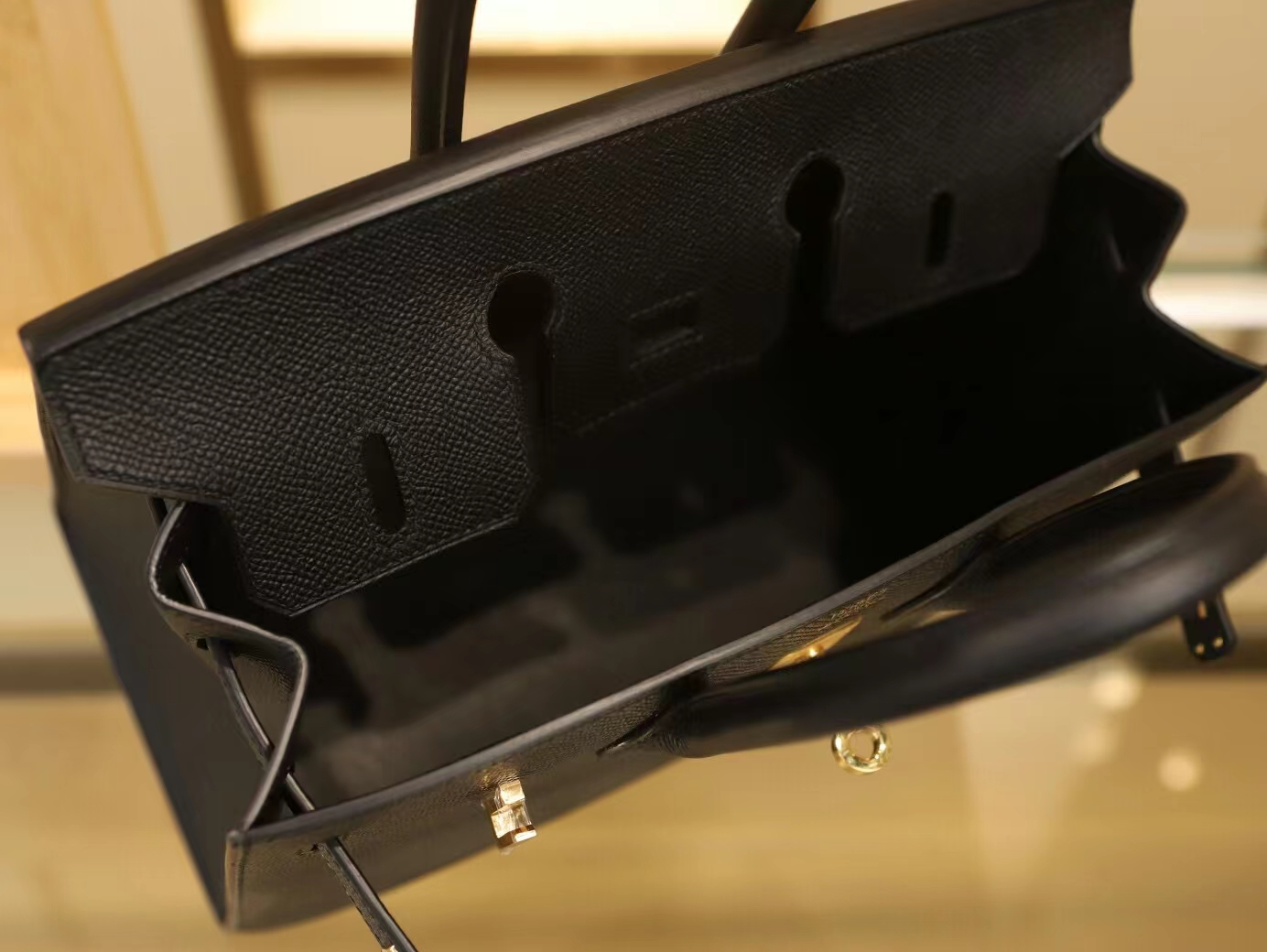 Hermes Birkin25CM 爱马仕89黑色Epsom掌纹牛皮铂金包 外缝