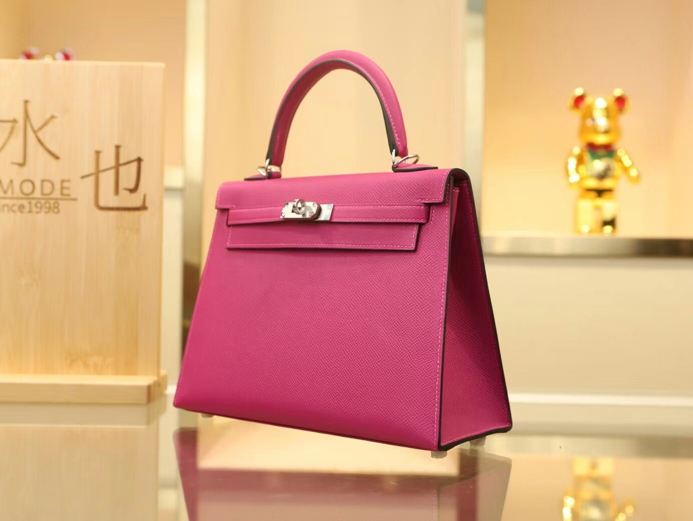 Symode爱马仕Hermes L3玫瑰紫Epsom手掌纹牛皮凯莉包Kelly 25CM 银扣