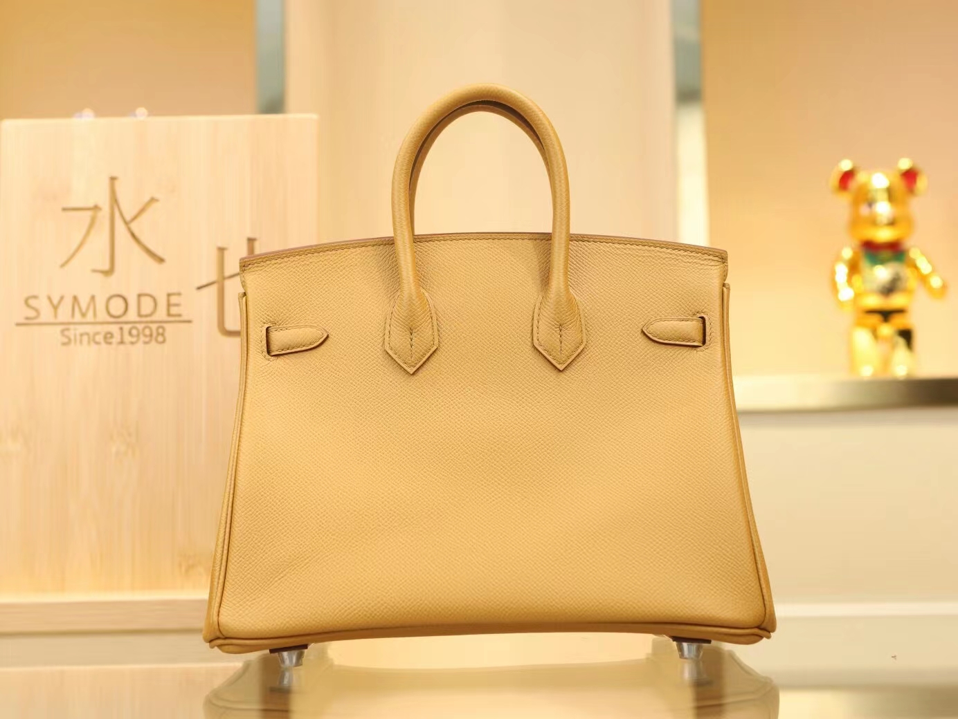 爱马仕拼色铂金包 Hermes 2S芝麻色内拼9R柠檬黄Epsom皮Birkin25CM