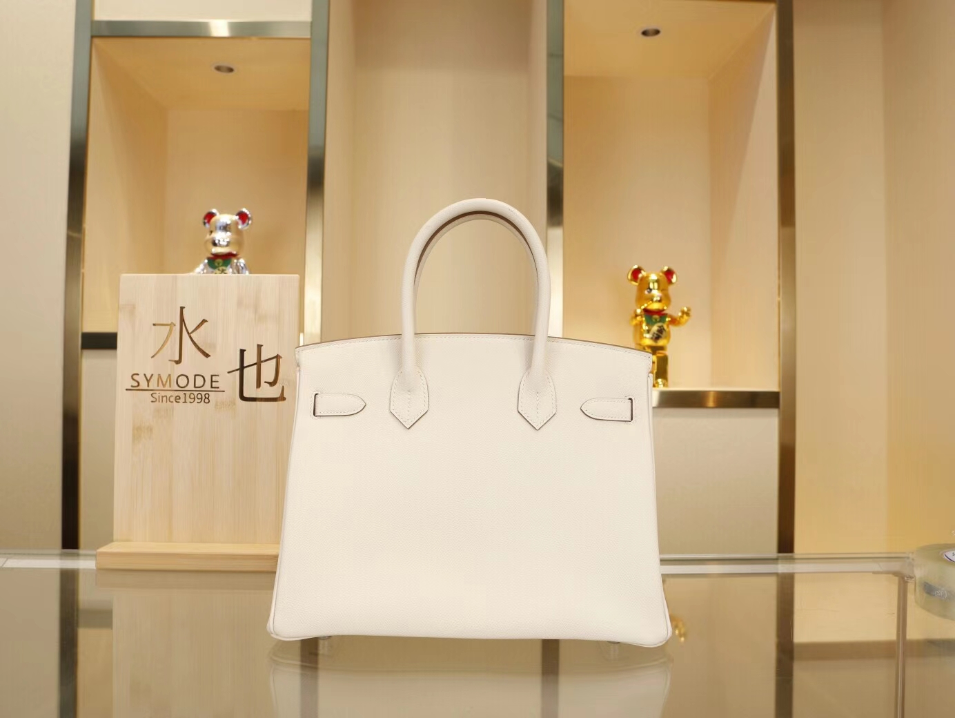 Hermes Birkin30 爱马仕铂金包CC10奶昔白Epsom掌纹牛皮 金银扣