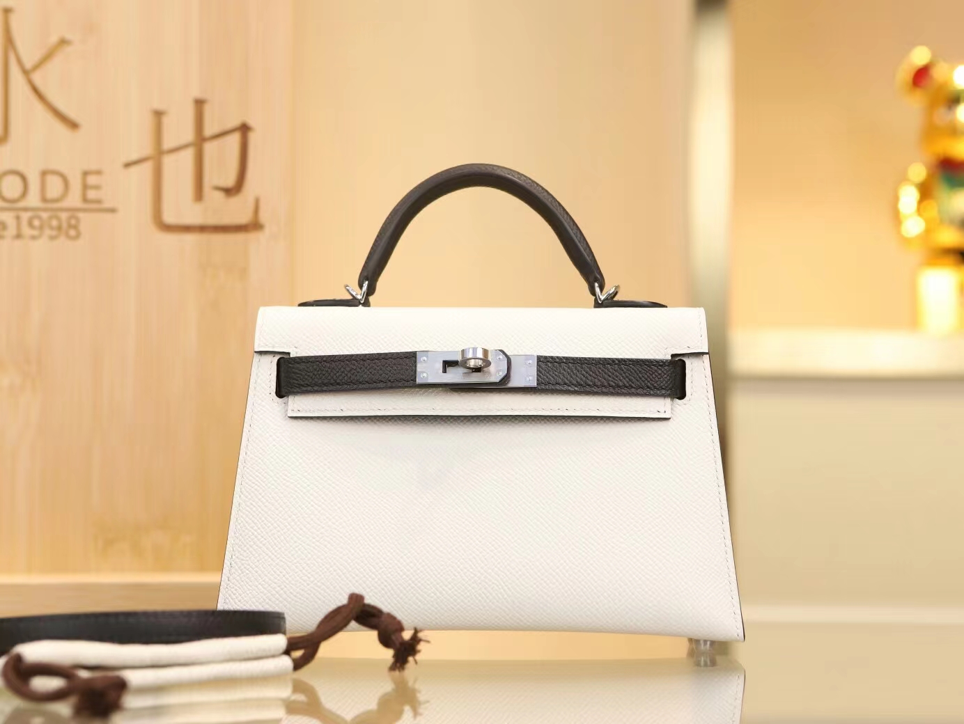 Hermes Mini Kelly二代19CM 爱马仕黑色拼白色Epsom皮二代迷你凯莉包