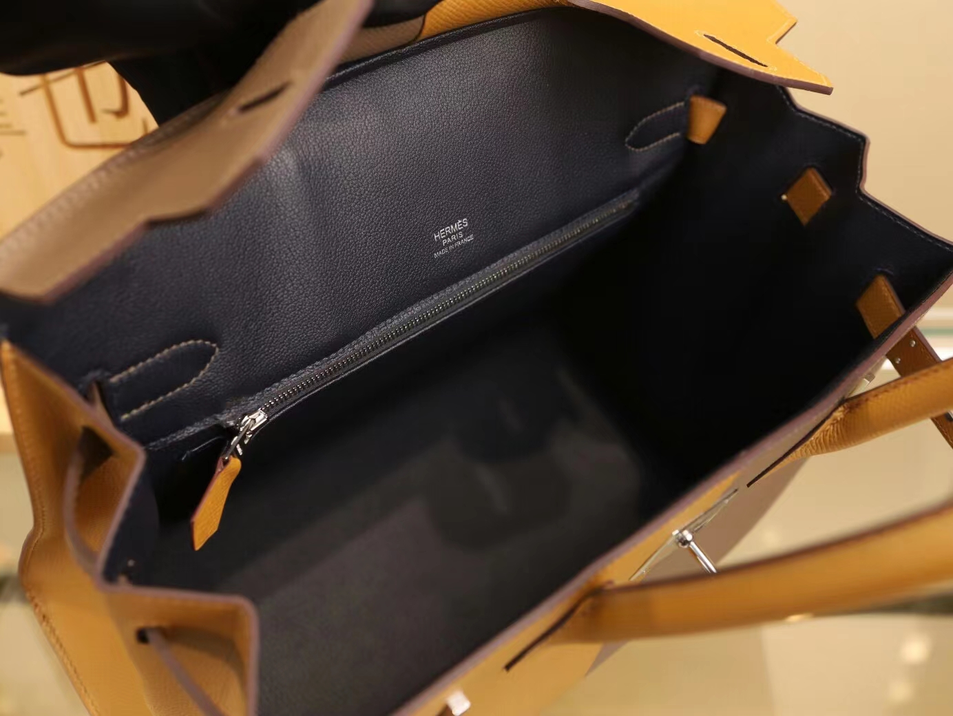 Hermes Birkin30CM Casaque对拼系列 爱马仕三拼色Epsom皮铂金包 银扣