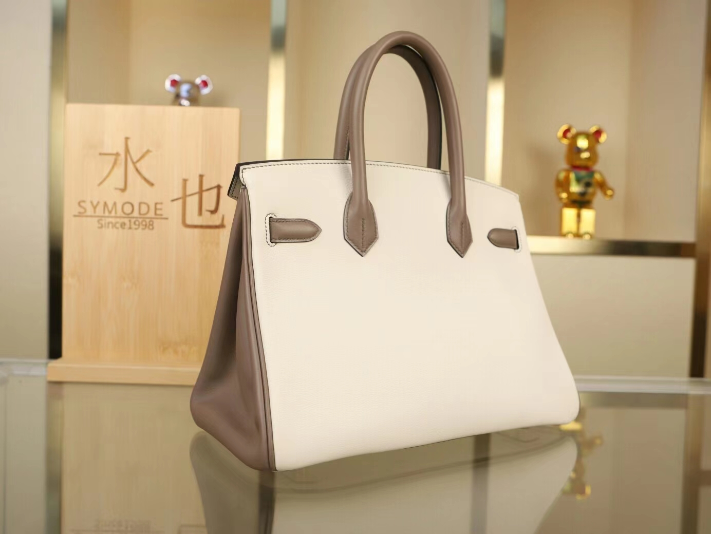 Hermes Birkin30CM 爱马仕奶昔白拼M8沥青灰Swift小牛皮铂金包 金扣