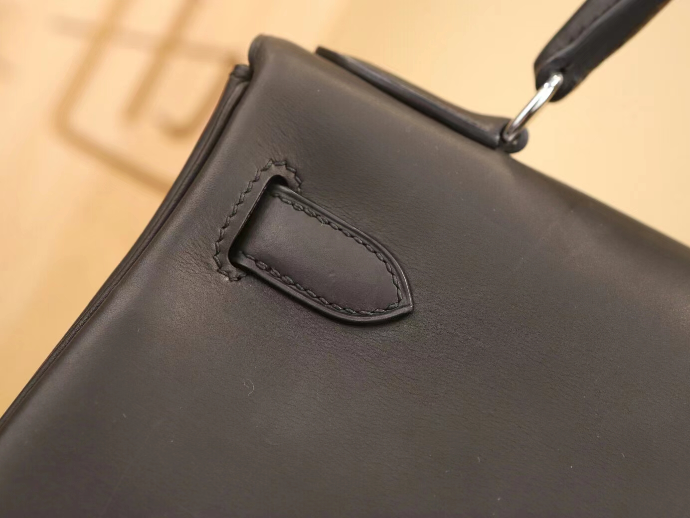Hermes Kelly28M 爱马仕89黑色马鞍皮单环凯莉包手提女包 内缝