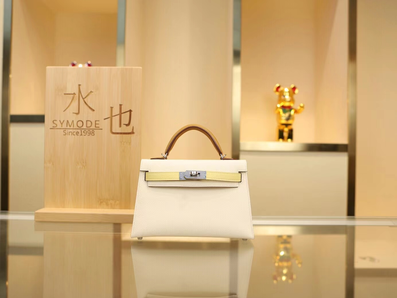 Hermes爱马仕三拼色二代迷你凯莉包 I2奶油白拼1z小鸡黄拼2s芝麻色mini kelly 2代