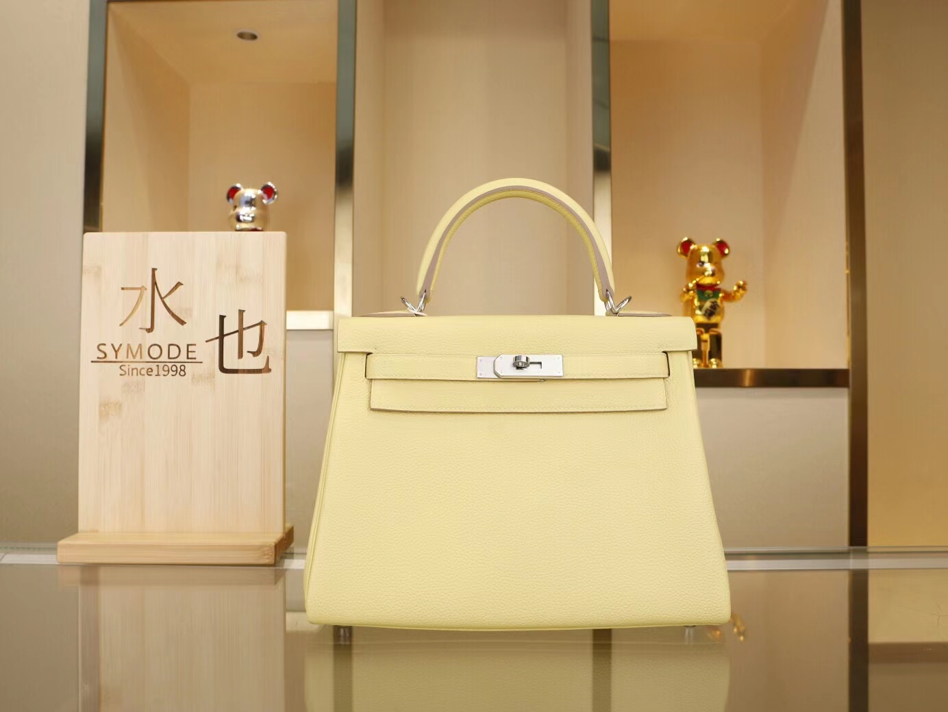 爱马仕凯莉包 Hermes Kelly28CM 1Z小鸡黄Togo牛皮 银扣