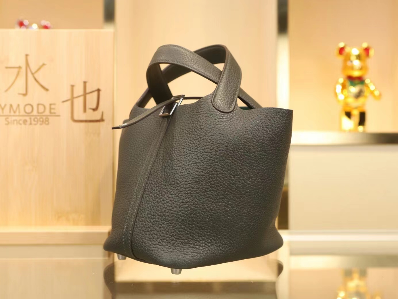 Hermes Picotin Lock18/22CM 爱马仕6O柏树绿TC皮菜篮子包水桶包 银扣